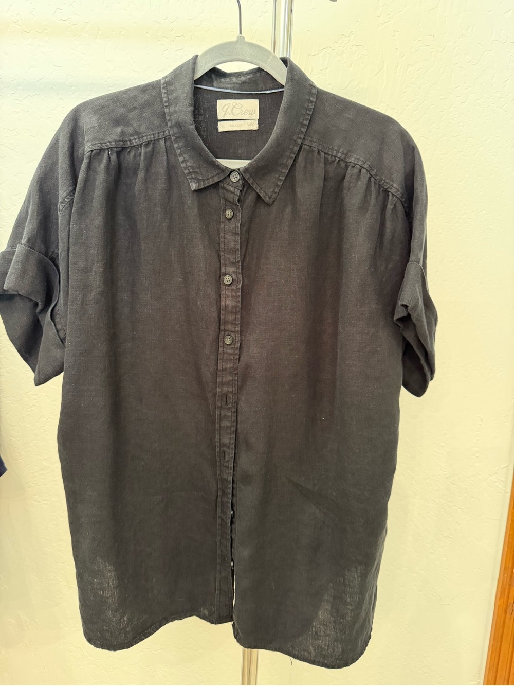 J. Crew Black Short-Sleeve Linen Button-Down Shirt